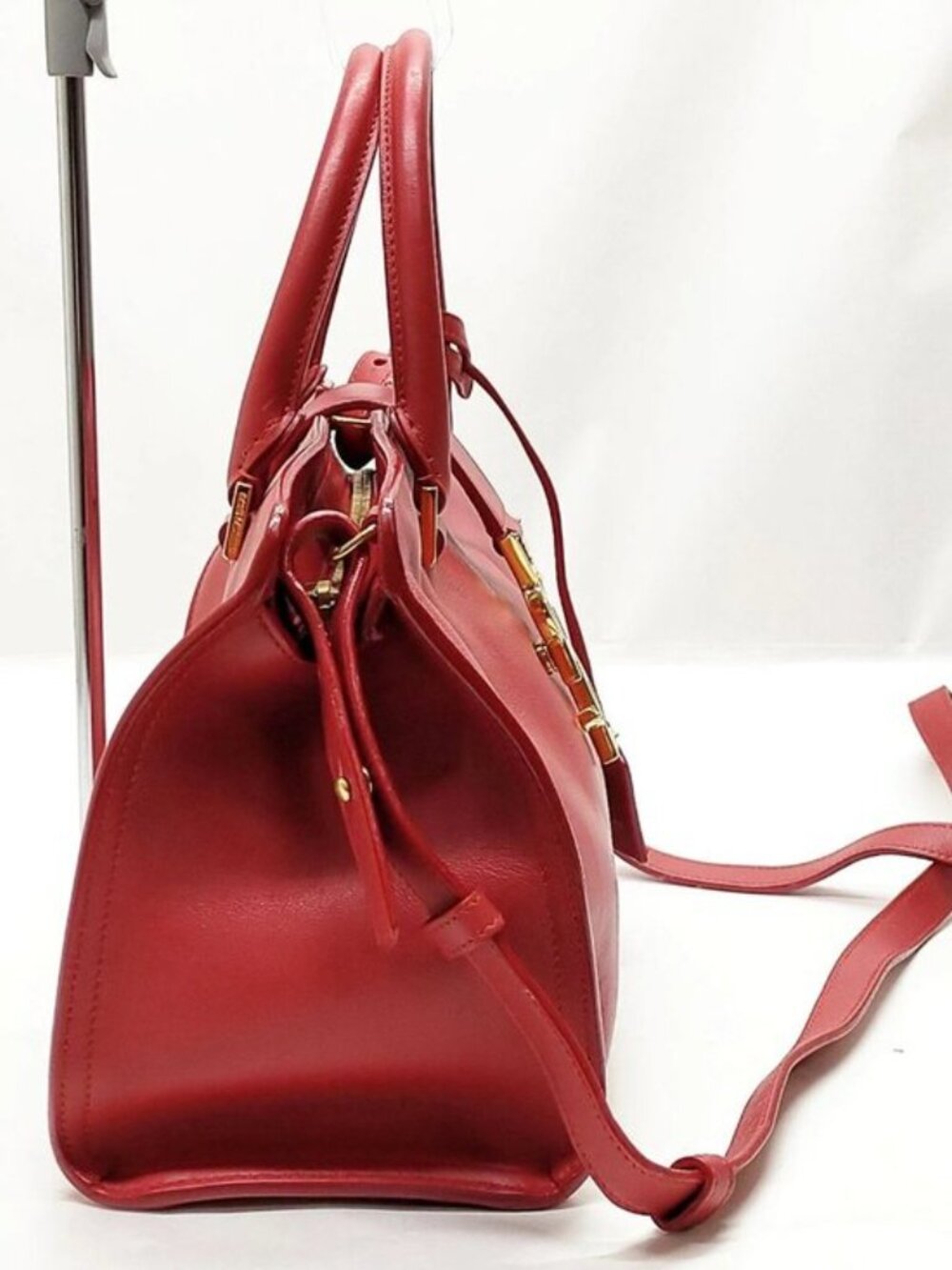 Authentic Saint Laurent Cabas ChYc Red Leather Satchel Crossbody Bag - Picture 4 of 16